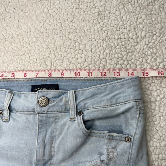 Aeropostale High Waisted Midi Light Blue Distressed Cuffed Short 8 - Picture 7 of 9